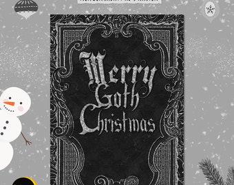 Christmas Card Gothic Style, Black and Silver, Goth Greeting Card Christmas, Folding Card A6 - Free Shipping