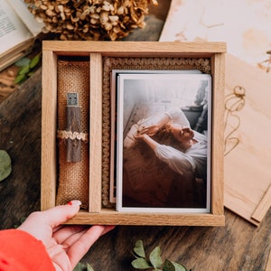 4x6 Wooden Box, Jute Filling, Photo Storage, 3.0 Flash Drive, Wedding Gift