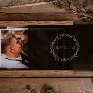 Chêne de verre Impressions 4 x 6, Boîte en verre en bois de chêne, Rangement de photos, Coffret cadeau, Cadeau de mariage