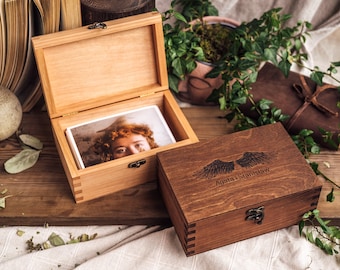 Boîte photo en bois pour tirages 15 x 10 cm, boîte photo 4 x 6 cm, cadeau personnalisé, boîte souvenir en bois,
