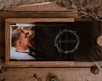 Glass OAK 4x6 Prints, Oak Wooden Glass Box, Photo Storage, Gift Box, Wedding Present