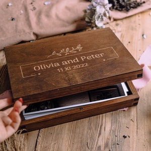 Caja de madera para fotografías de 15 x 23 cm, caja de fotos de 6 x 9, personalizada, recuerdo de madera, caja de madera,
