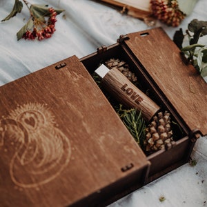 Boîte photo en bois, tirages 4 x 6, clé USB, stockage de photos, carte mémoire