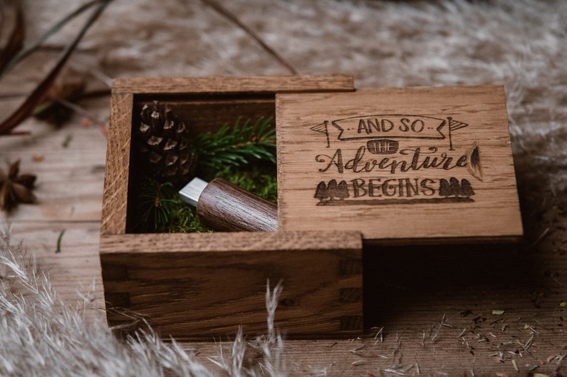 Oak Usb Box With Pendrive Wood USB Engraved Usb Photo Box Etsy