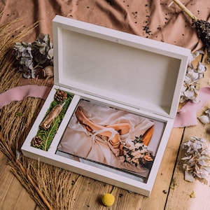 5x7 Fotobox aus Holz und USB-Stick 3.0 Hochzeitsfotobox für 13 x 19 cm Drucke, personalisiertes Geschenk für Paare, Memory Box für Fotos