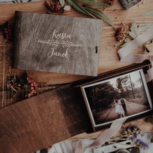 Caja de madera personalizada, impresiones de 5 x 7, almacenamiento de fotografías, regalo de boda, regalo de baby shower