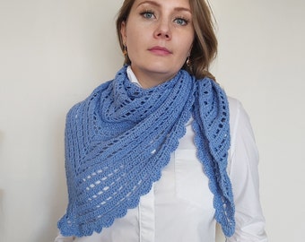 Large shawl in blue handmade, scarf