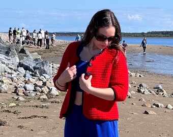 Red women's handmade cardigan