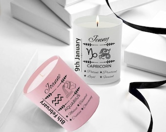 Personalized Zodiac Birthday Gift For Her - Fragranced  Soy Candle - Taurus, Gemini, Cancer - 21st Birthday