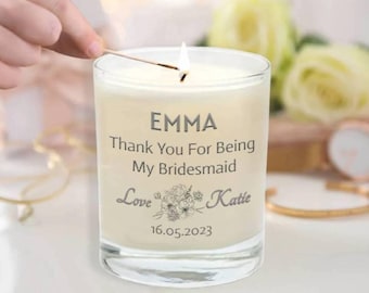 Personalised Bridesmaid Candle – Engraved & Scented Keepsake Gift for Bridal Party