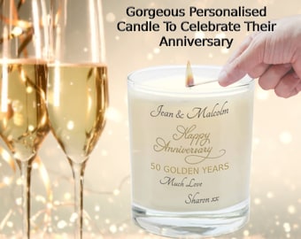 Personalised Anniversary Gift Engraved Soy Candle Golden Wedding Anniversary Silver or Any Celebration