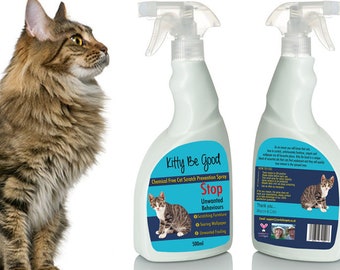 Kitty Be Good Cat Scratching Repellent Spray. Stop cat scratching furniture, wallpaper and carpets. All natural ingredients 500ml spray