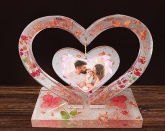 Resin Heart Photo Frame Personalised Gift + FREE Initial Keychain