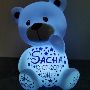 Bear child night light, personalized teddy bear with first name, perfect as a gift image 1