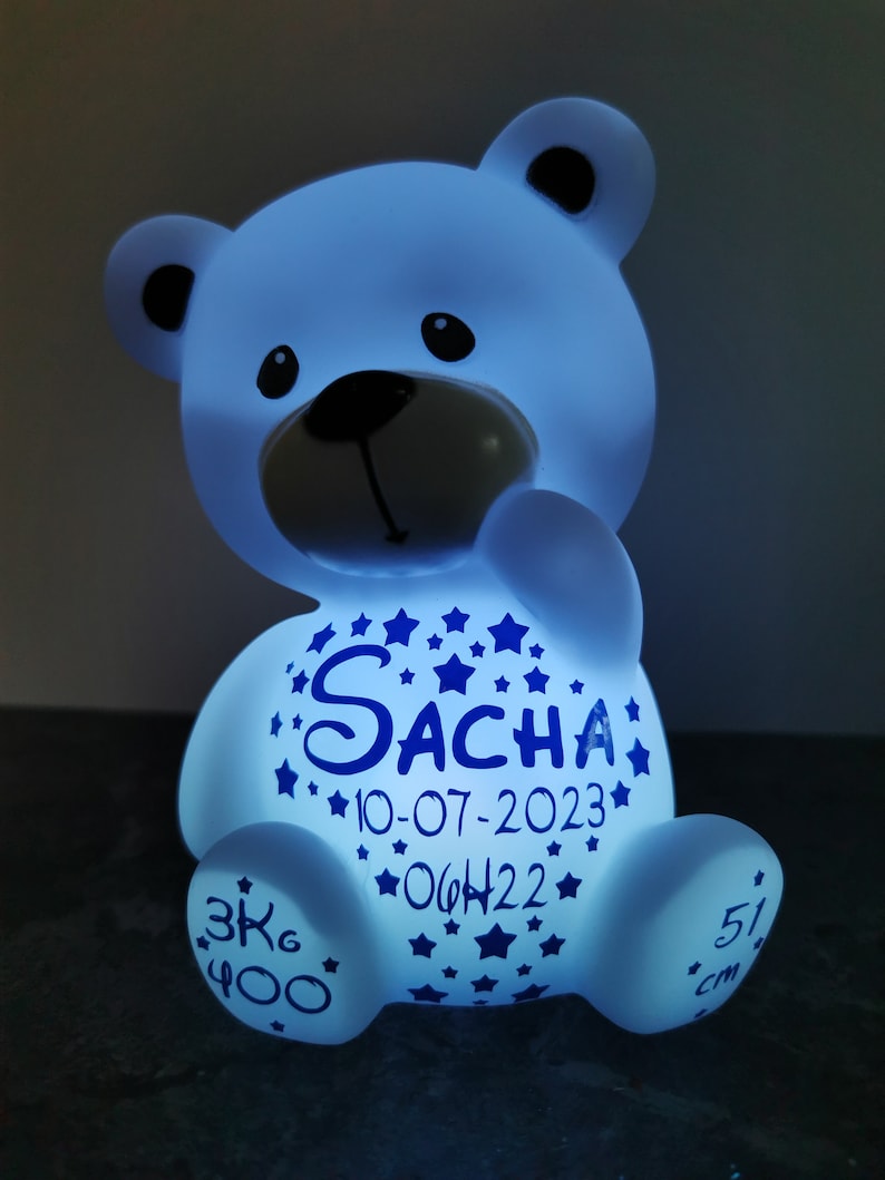 Bear child night light, personalized teddy bear with first name, perfect as a gift image 1