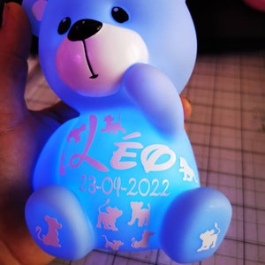 Teddy bear personalized night light I Personalized night light first name date of birth, weight I Customized personalized baby night light image 2