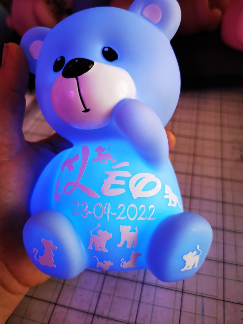 Teddy bear personalized night light I Personalized night light first name date of birth, weight I Customized personalized baby night light image 2