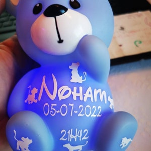 Teddy bear personalized night light I Personalized night light first name date of birth, weight I Customized personalized baby night light image 7