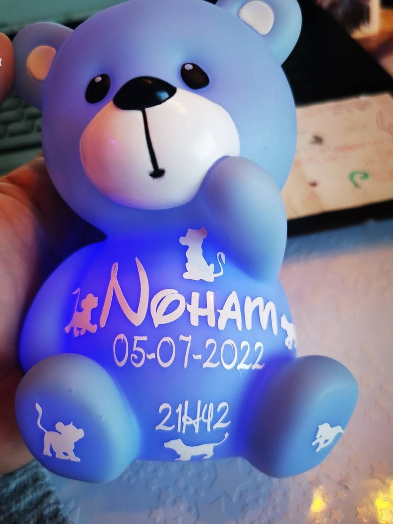 Teddy bear personalized night light I Personalized night light first name date of birth, weight I Customized personalized baby night light image 7