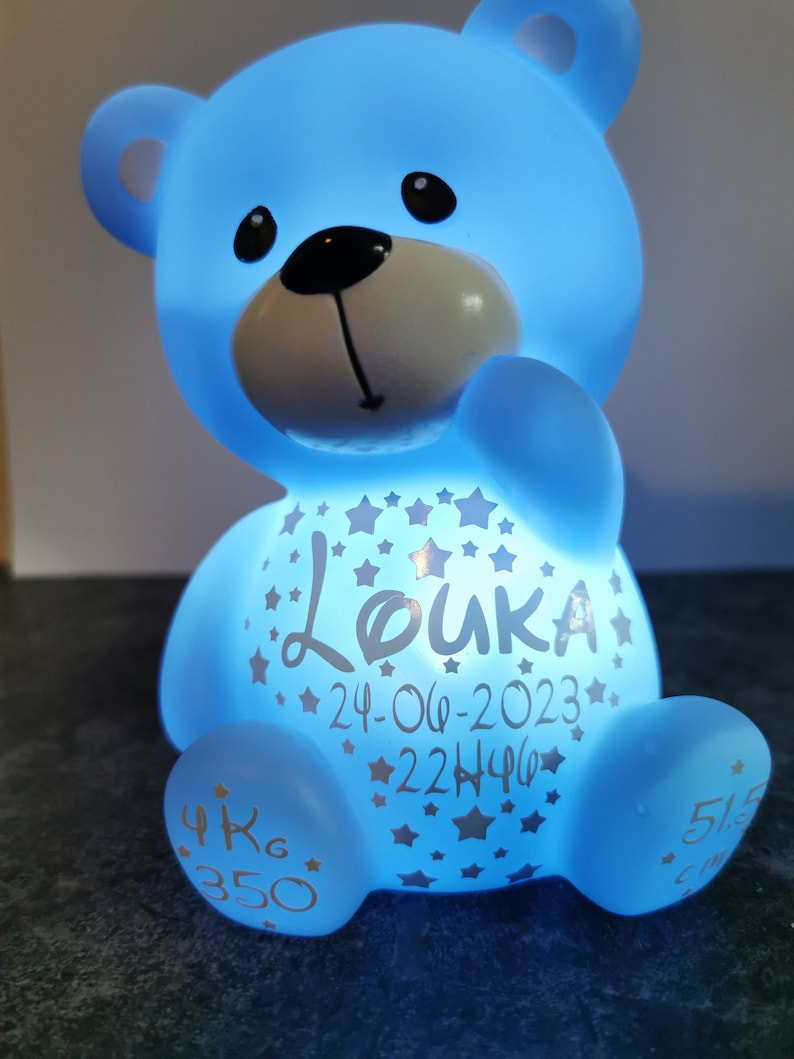 Bear child night light, personalized teddy bear with first name, perfect as a gift image 8