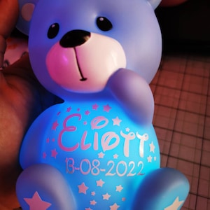 Teddy bear personalized night light I Personalized night light first name date of birth, weight I Customized personalized baby night light image 10