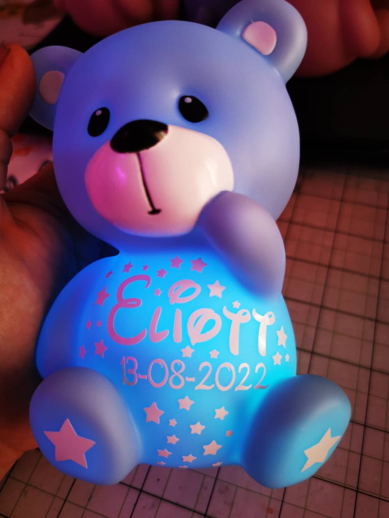 Teddy bear personalized night light I Personalized night light first name date of birth, weight I Customized personalized baby night light image 10