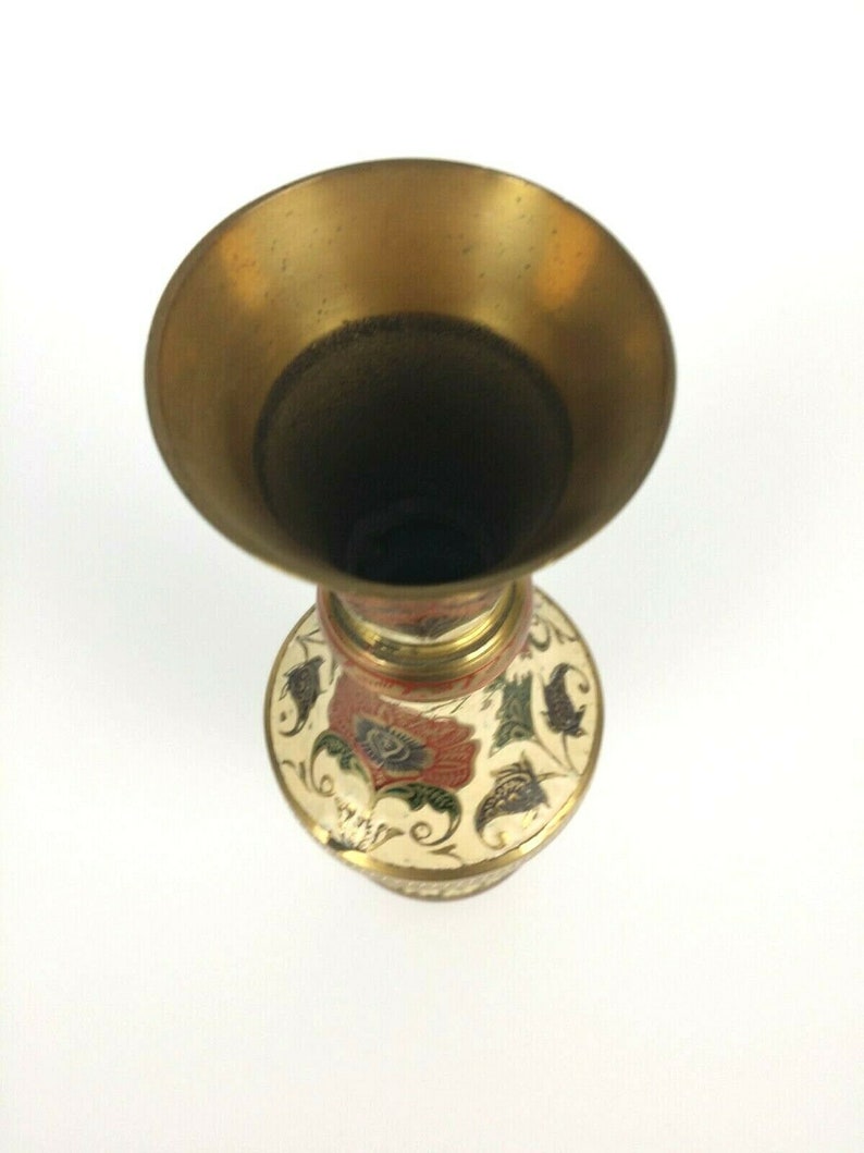 Vintage Hand Painted Brass Vase Etsy