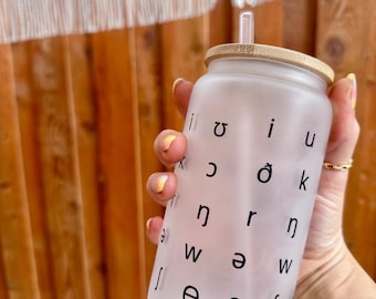 IPA Frosted Glass Tumbler: Speech Therapist Gift, Bamboo Lid & Straw