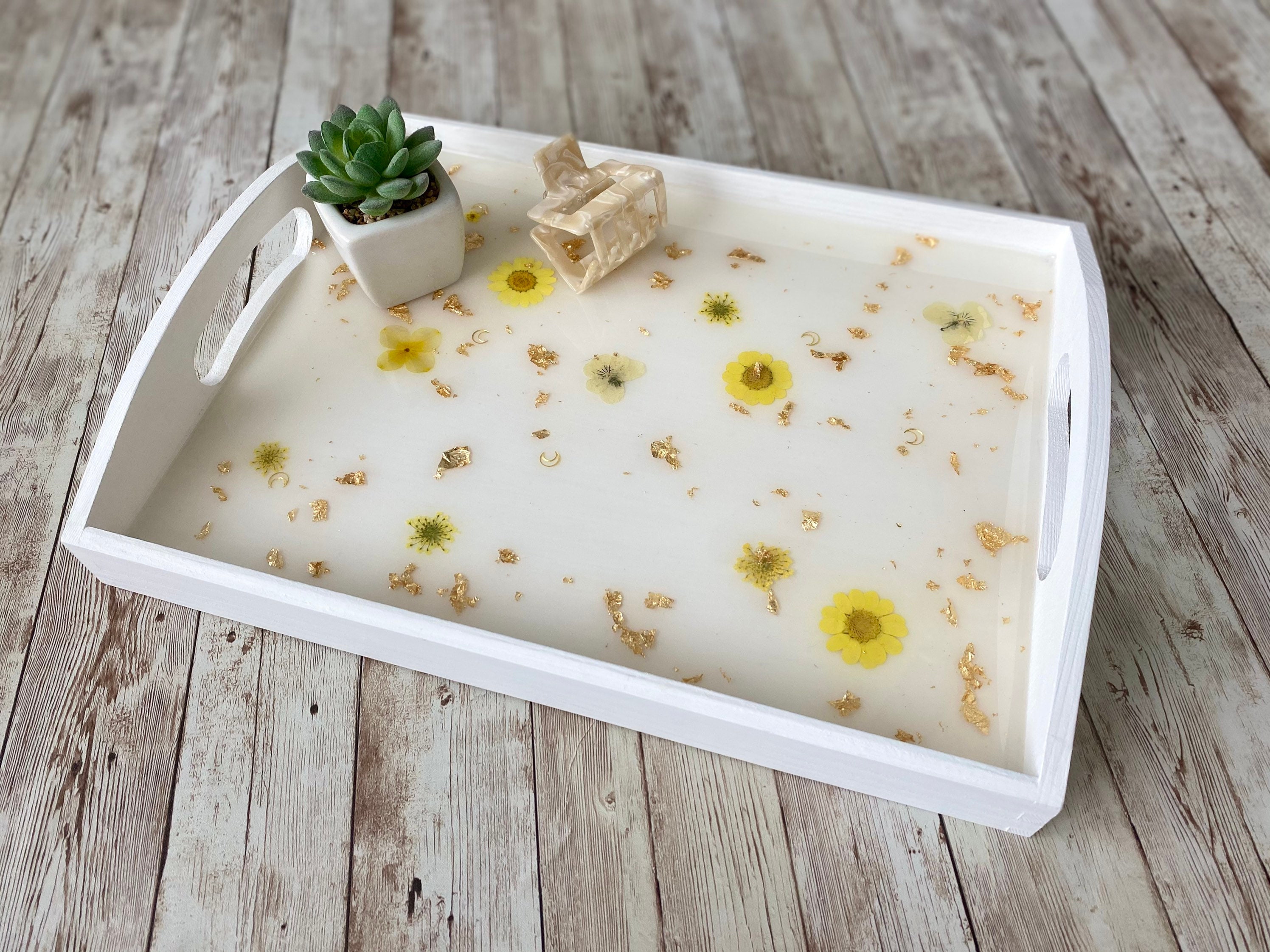 Pressed Flower Decorative Tray Handmade Epoxy Resin Serving Tray