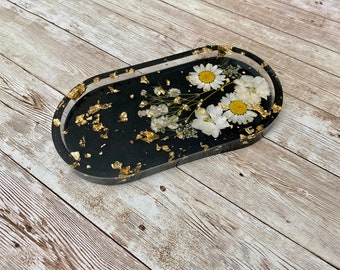 Pressed Flower Jewelry Tray | Cottage Core Trinket Dish | Aesthetic Housewarming Gift | Boho Home Goods | Epoxy Resin Coaster