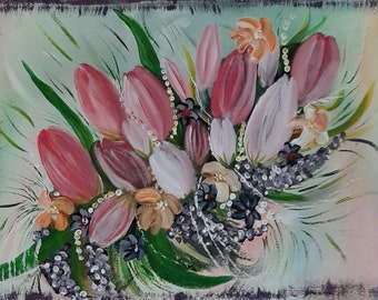 Spring ostrich, tulips