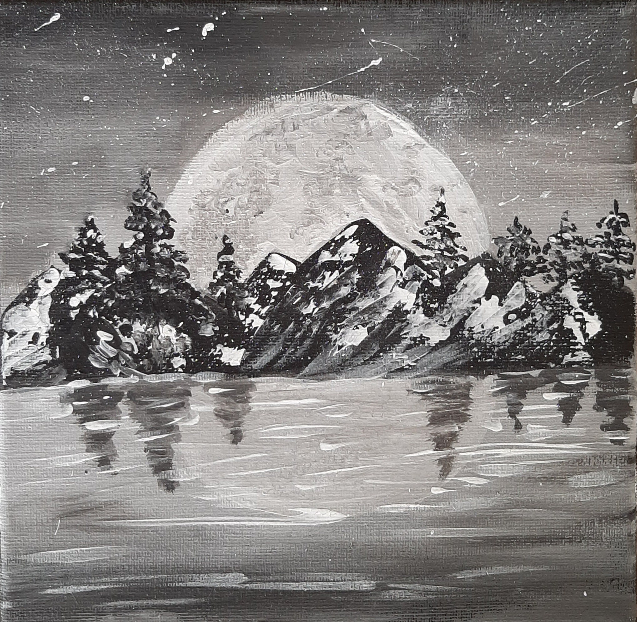 Black and White, One of Two, Mountain Scenery, Small Hand-painted