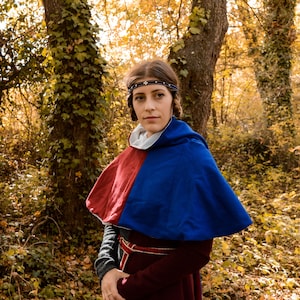 Mi parti, Medieval 14th century liripipe medieval hood made of wool in two colors and white linen lining