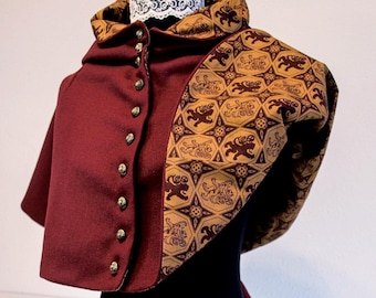 Medieval liripipe hood from the 14th century made of wool and printed cotton lining