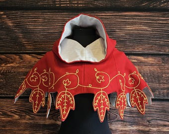 Capuche médiévale brodée en liripipe, capuche du XIVe-XVe siècles avec longue queue, reconstitution historique, costume de GN et de jeu vidéo