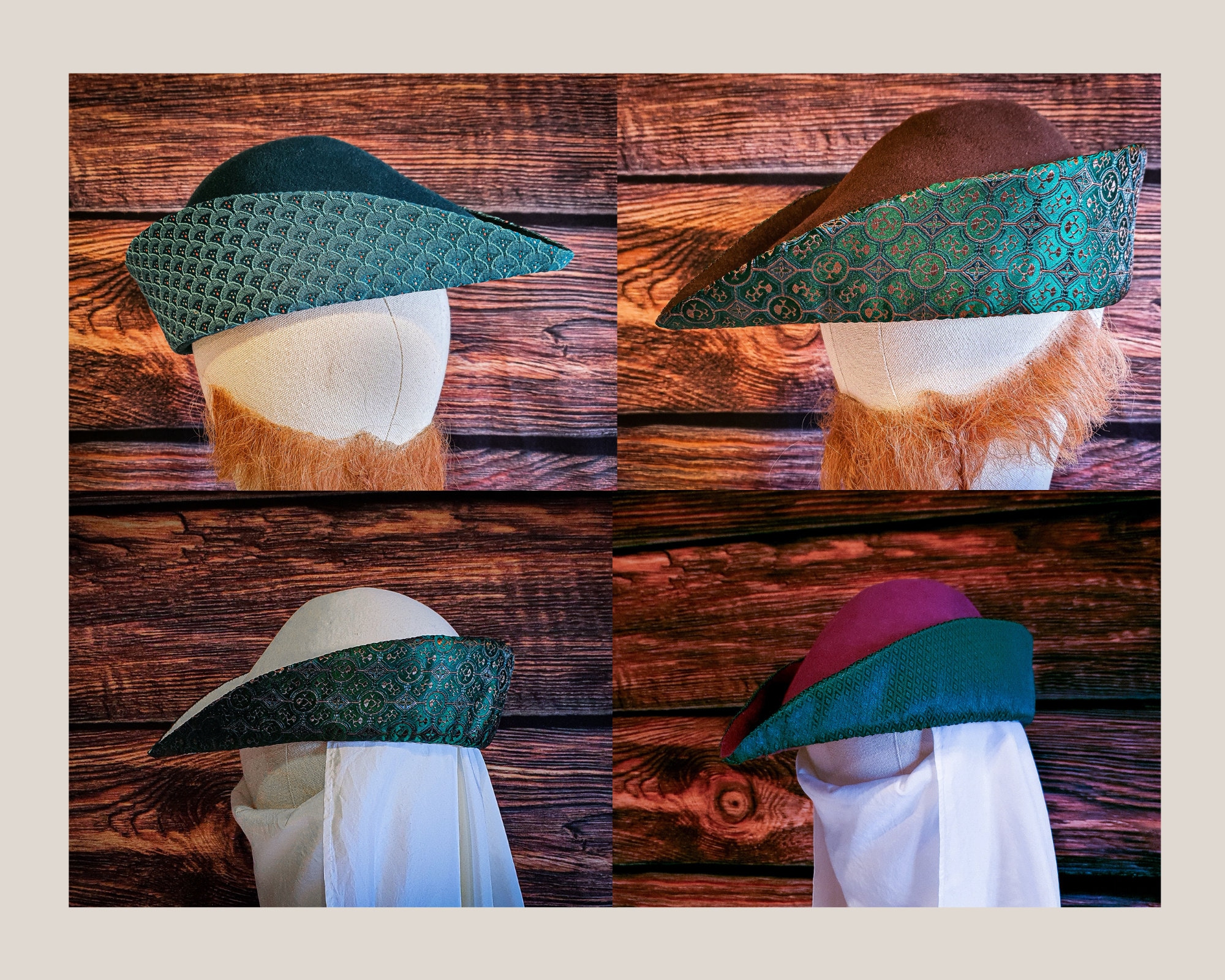 Bycocket, Medieval Wool Felt Cap With Lined Brim in Brocade