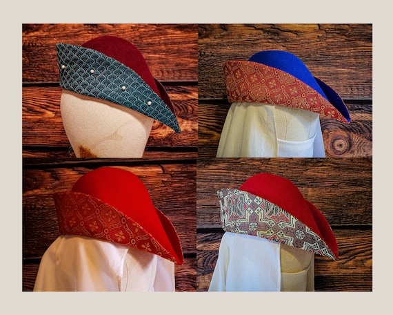 Bycocket, Medieval Wool Felt Cap With Lined Brim in Brocade