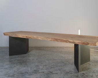 Wood Table, Wood Oak Table, Oak Live Edge Table, Single Slab Living Edge Table, Iron base, Iron Legs, Wood, Iron, Table Design, Forniture