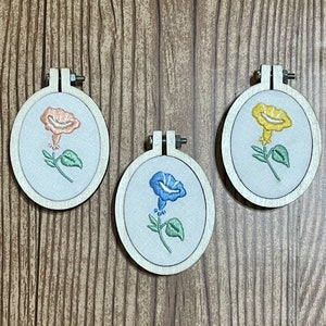Hoops: 2.5 inch Repurposed Vintage Embroidered Flower Linen Magnets, Set of 3