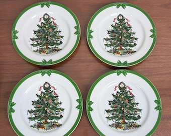 Vintage Georges Briard Yule Tide Christmas Tree Dessert Plates Set of 4