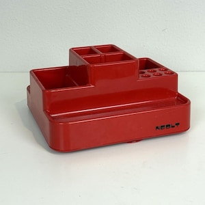 VTG Neolt Red Plastic Swivel Italian Desk Organizer 1970s Modernist