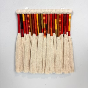 Handmade Macrame Wrapped Cotton Wall Hanging: Reds 12x14