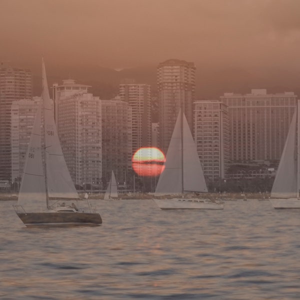 Waikiki Sunset at Sea Digital Art Print, Photography