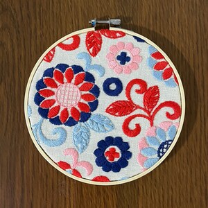 Hoops: 6.5 inch Repurposed Vintage Colorful Embroidered Fabric Decor