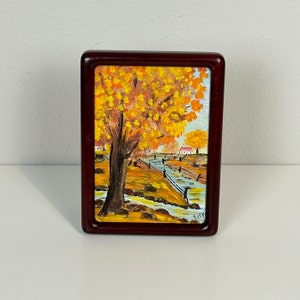 VTG 5x7 Framed Original Painting on Canvas Board Autumn Stream Landscape 1972