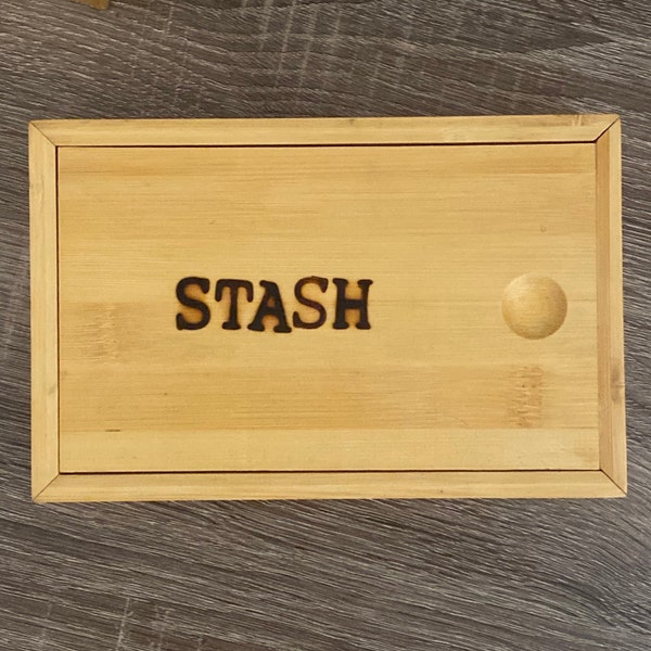 Wood-burned Bamboo Slider Storage Keepsake Box: Stash