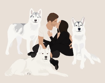 Personalized Illustration, Multiple Person Pet Portrait, Minimalist, Faceless, Gift Idea, For Family, Friends, Birthdays