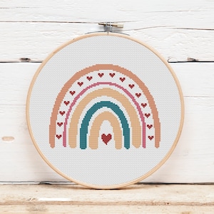 Rainbow cross stitch pattern Boho rainbow cross stitch design for beginners Nursery cross stitch pattern Baby room decor Digital file PDF