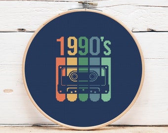 90s Cassette Tape Cross Stitch Pattern: Retro Music (PDF)