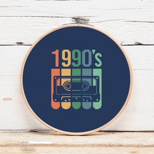 90s Retro cassette mix tape cross stitch pattern 90s Music cross stitch pattern Vintage cassette cross stitch Cool simple cross stitch PDF